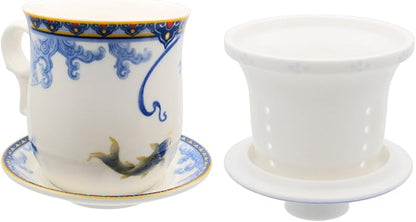 Porcelain Tea Cup with Infuser Lid and Saucer Sets - Image 4