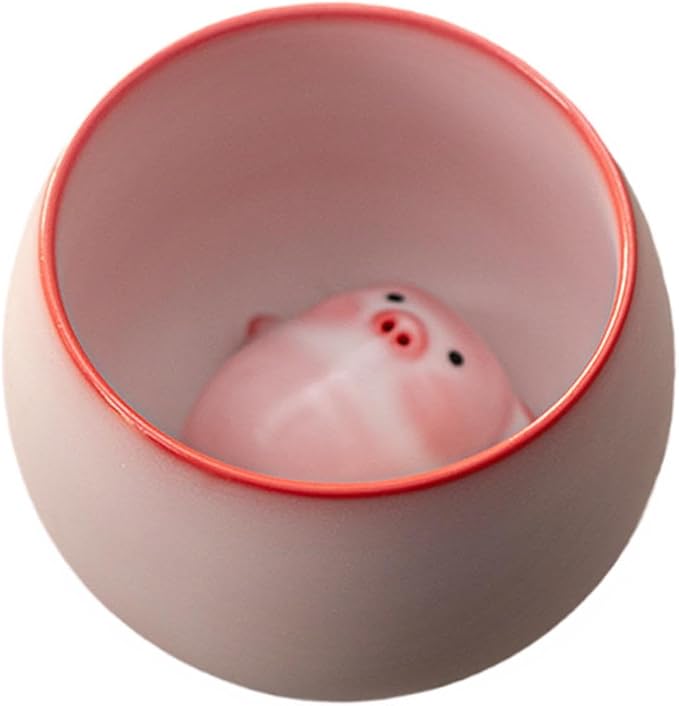 Ceramic Tea Cup and Piggy Miniature Figurine Traditional Porcelain Teacup by Unknown
