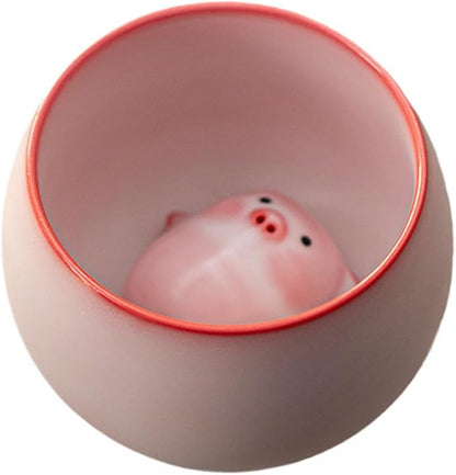 Ceramic Tea Cup and Piggy Miniature Figurine Traditional Porcelain Teacup by Unknown