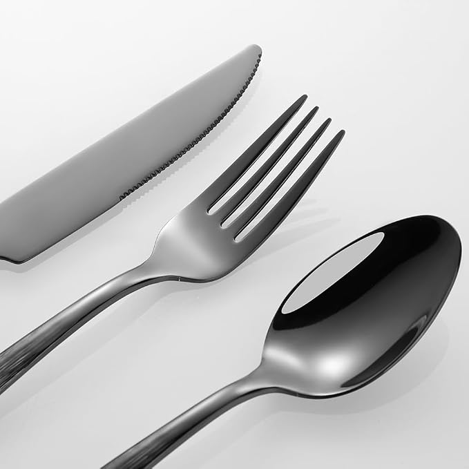Black Hammered Silverware Set, Heavy Duty Flatware Set, 18/0 Stainless Steel - Image 4