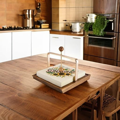 Wood Napkin Holder for Table, Square Tabletop Napkin Dispenser - Image 5