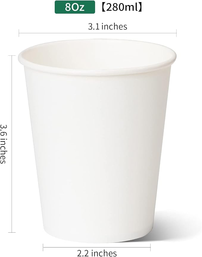 RACETOP 8 oz Disposable Paper Coffee Cups, 300 Pack | Leak-proof Paper - Image 6