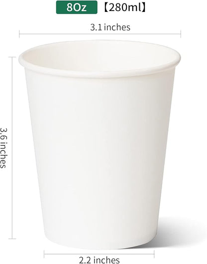 RACETOP Coffee Paper Cups 8 oz [100 pack], Disposable Coffee Cups, Hot Coffee Cups, Office (8 oz 100 pack)