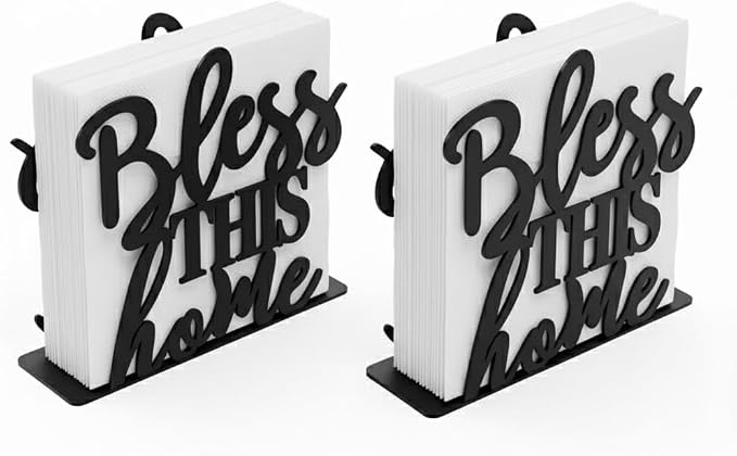 2Pack Napkin Holder for Table, Modern Metal Black Napkin Holders for Kitchen by Ricomboo