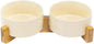 SPUNKYJUNKY Ceramic Dog and Cat Bowl Set with Wooden Stand, Modern Cute Weighted Food Water Set for Small Size Dogs (13.5OZ) & Medium Sized Dogs (28.7OZ) & Cats (3.6 Cups, 2 × Beige)