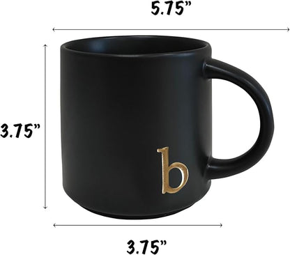 COLLECTIVE HOME Black Ceramic Coffee Mug, 15 oz Golden Monogram Tea Cup | - Image 4