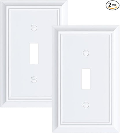 2-Pack Single Toggle Light Switch Cover Plate, Durable Natural Bamboo Fiber Decorative Switch Plate Covers, Pure White 1 Gang Wall Plate, Corrosion Resistant