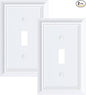2-Pack Single Toggle Light Switch Cover Plate, Durable Natural Bamboo Fiber Decorative Switch Plate Covers, Pure White 1 Gang Wall Plate, Corrosion Resistant