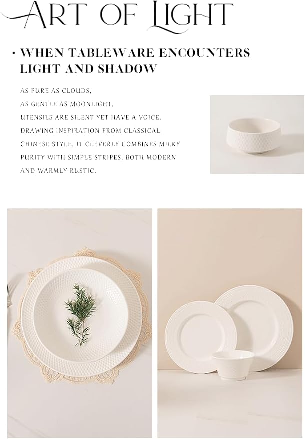 4-piece set, embossed B design plate and bowl set, microwave and dishwasher - Image 2