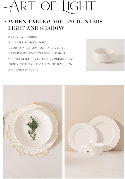 4-piece set, embossed B design plate and bowl set, microwave and dishwasher - Image 2