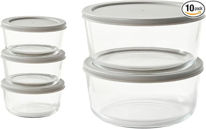 10-Piece Glass Food Storage Containers Set | 2-Cup & 6.5-Cup, Leakproof | by DuraLiving