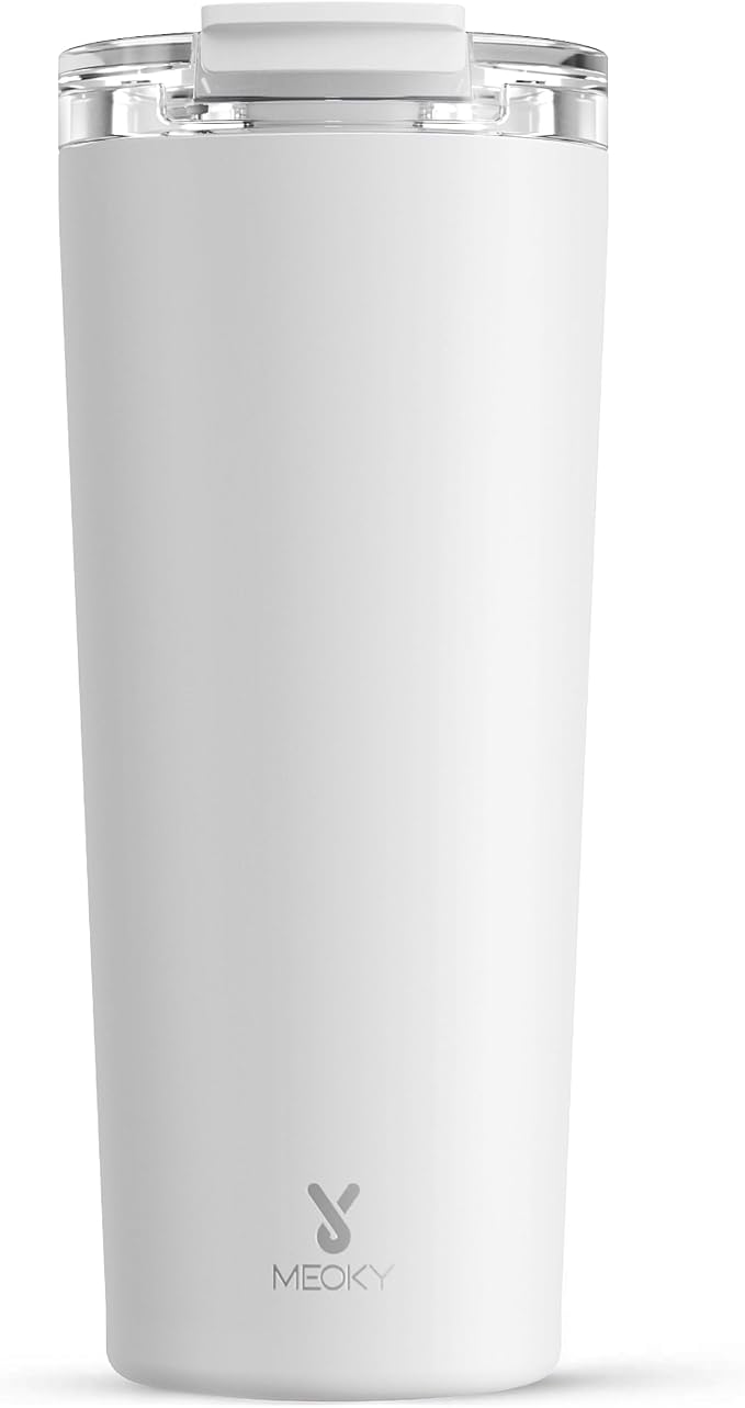 Meoky 24 oz Insulated Travel Coffee Mug: Leak Proof Lid, Ivory | Stainless by MEOKY