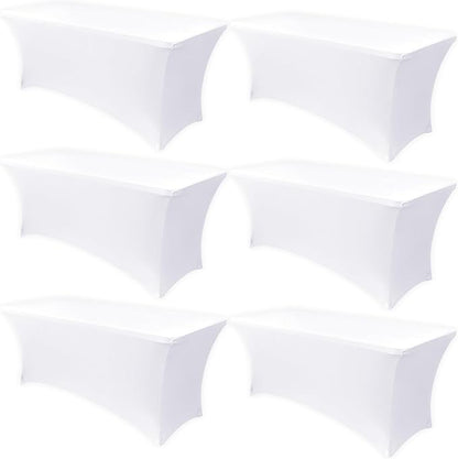 Obstal 6 Pack Stretch Spandex Table Covers for 8 Foot Tables - 8 FT Universal Rectangular Fitted Tablecloth Protector for Wedding, Banquet, Party (White, 96 Length x 30 Width x 30 Height Inches)