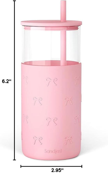 SANDJEST Glass Tumbler with Straw and Lid, Glass Water Bottle with Silicone - Image 8
