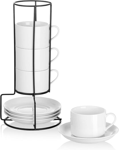 Cappuccino Cups Set of 4, 8oz Stackable Coffee Cups Set by MEICHU