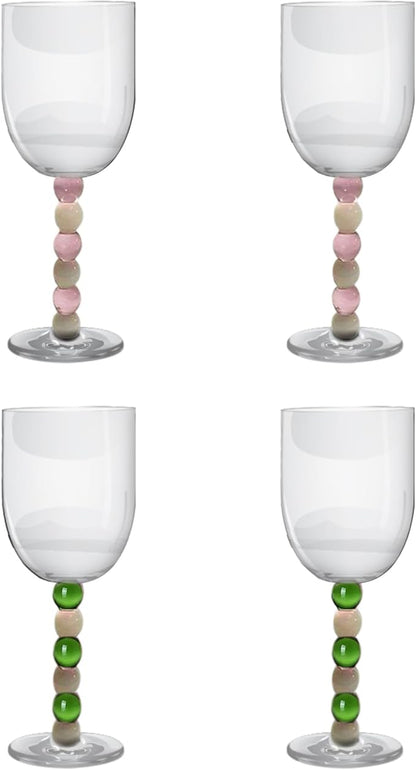 Gusto Buono 10.1oz Stemmed Wine Glass Set of 4 – Pink/White & Green/White Stem Handmade Glasses | Heat-Resistant, Dishwasher & Microwave Safe, Perfect for White & Red Wine, Dining, Parties, & Gifts