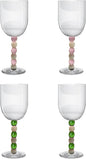 Gusto Buono 10.1oz Stemmed Wine Glass Set of 4 – Pink/White & Green/White Stem Handmade Glasses | Heat-Resistant, Dishwasher & Microwave Safe, Perfect for White & Red Wine, Dining, Parties, & Gifts