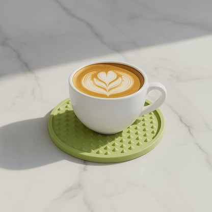 Set of 12 Silicone Coasters, 4'' Drink Coaster with Holder, Round Coasters for Drinks Beer Coffee Home Office Bar Desk Tabletop Protection, Non-Slip Rubber Coaster (Green, 12 Pcs-Plastic Holder)