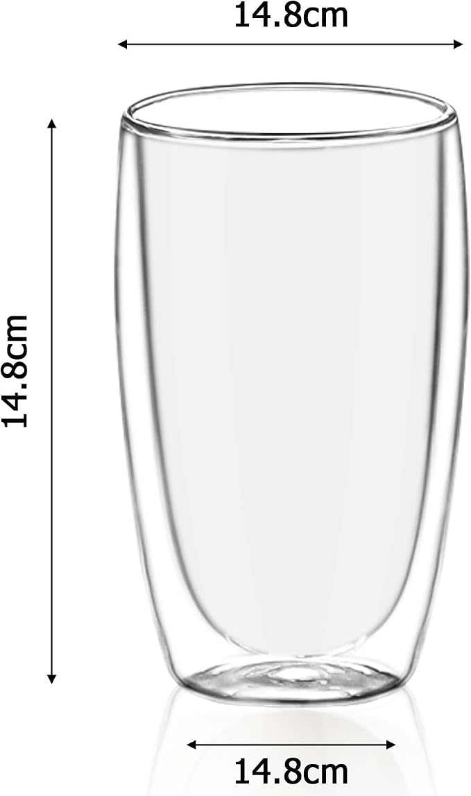 Double Wall Glass Coffee Mugs Set of 2, 15oz/440ml Insulated Glass Mugs - Image 2