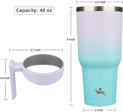 Konokyo 40 oz Tumbler with Handle and Straw, Insulated Travel Mug | Lavender - Image 4