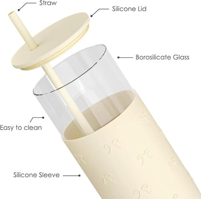 SANDJEST Glass Tumbler with Straw and Lid, Glass Water Bottle with Silicone - Image 2