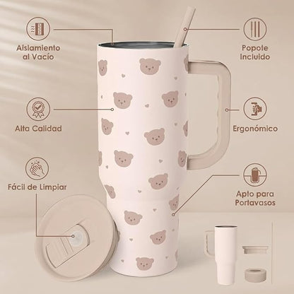 SANDJEST Bear Tumbler with Handle, Insulated Cup Stainless Steel Travel Mug Cup - Image 2