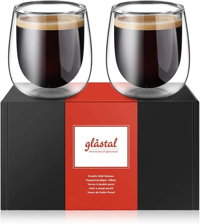 glastal Espresso Cups 4 oz Double Walled Glasses Coffee Mugs Set of 2, German - Image 4