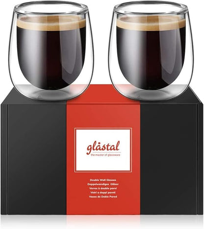glastal Espresso Cups 4 oz Double Walled Glasses Coffee Mugs Set of 2, German - Image 4