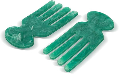 Folkulture Resin Salad Hands | Aqua Teal Serving Utensils Set of 2, 8 inch | by FOLKULTURE