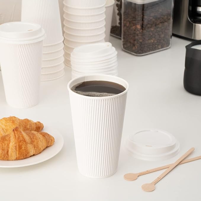Restaurantware 16 Ounce Ripple Wall Disposable Coffee Cups, 500 Insulated White - Image 7