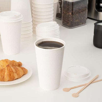 Restaurantware 16 Ounce Ripple Wall Disposable Coffee Cups, 500 Insulated White - Image 7