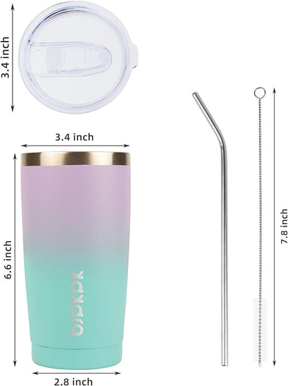 BJPKPK Insulated Stainless Steel Tumbler, Coffee Cup with Lid and Straw, Double Wall Vacuum Travel Mug, Powder Coated Leakproof Tumbler Cup,Lavender Green