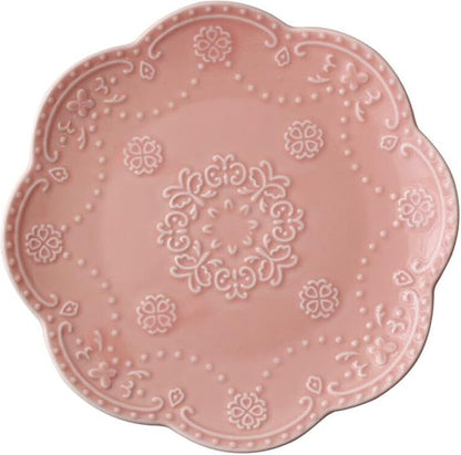 Ceramic Plate, Round Embossed Lace Plate by Eplze