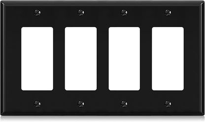 ELEGRP 4-Gang Decorative Wall Plates, Standard Size Unbreakable Thermoplastic Faceplate Cover for Decorator Receptacle Outlet Switch, UL Listed (1 Pack, Glossy Black)