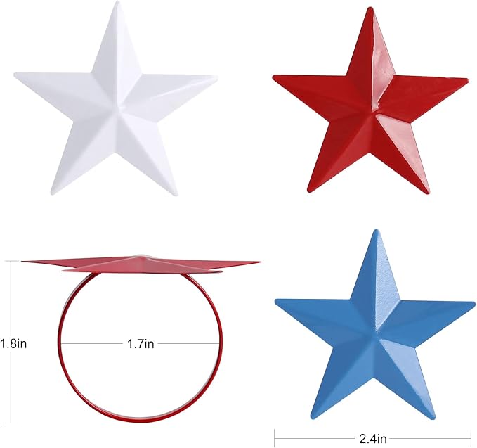 Patriotic Napkin Rings Set of 6, Star Napkin Ring Holders - Image 7