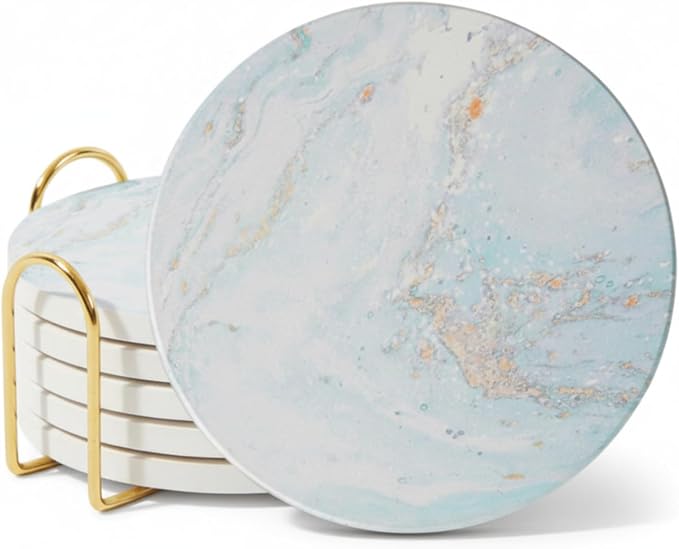 Ceramic Marble Coasters Set of 6, Absorbent Drink Coasters by ilohaus