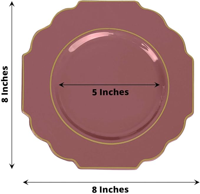 Cinnamon Rose Hard Plastic Dessert Plates, 50 Pack 8" Disposable Round Baroque - Image 3