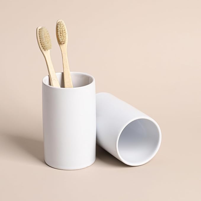 Gaolinci 2 Pcs Simple Solid Color Ceramic Mouthwash Cups, Bathroom Brushing Cup - Image 6