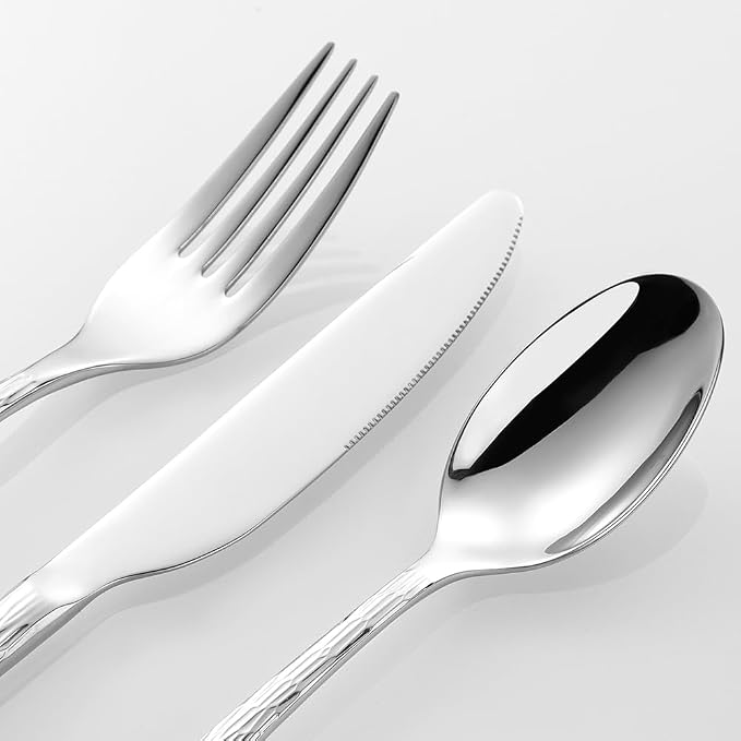 Black Hammered Silverware Set, Heavy Duty Flatware Set, 18/10 Stainless Steel - Image 4