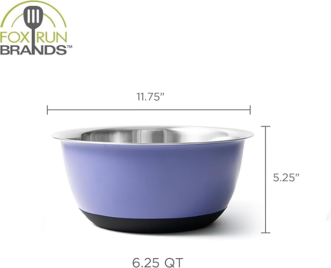 Fox Run Stainless Steel Mixing Bowl, 6.25 Quart Purple Mixing Bowl | Non-Skid - Image 7