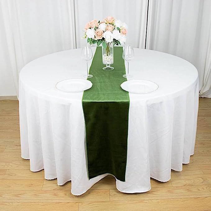 Balsa Circle 10 pcs 12x108-Inch Olive Green Premium Velvet Table Runners - Image 3