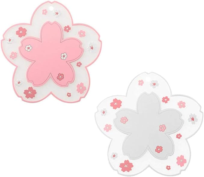 Sakura Coffee Cup Mat Kawaii Coaster 2PCS Cute Cherry Blossom PVC Home Tea Mug by WELOCMETOBINOSTER