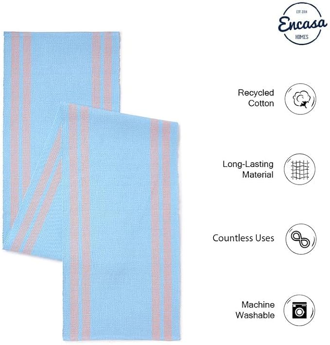 Encasa XO Table Runner, Yarn Dyed Ribbed Cotton 13"x94" | Ladder Blue, 12-Ply - Image 2