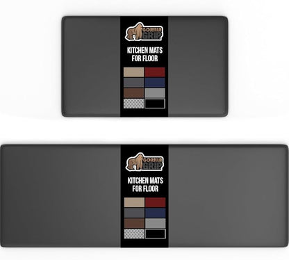 GORILLA GRIP 2 Pack Comfortable Cushioned Kitchen Mats for Floor, 17x29 + 17x59, Waterproof, Stain Resistant, 1/2 Inch Thick Soft Ergonomic Standing Desk Anti Fatigue Mat, Foam Supports Feet, Charcoal