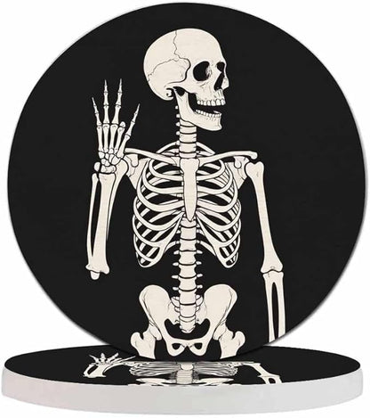 Human Skeleton Posing Drink Coaster for Tabletop Protection Happy Skeleton Rock Skull Non-Slip Cups Place Mats Home Decor Diatomite Material for Men Women