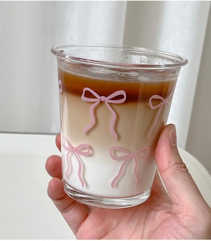2 Pack 12 OZ Cute Bow Glass Cup French Drinking Glasses | Thick Sturdy - Image 5