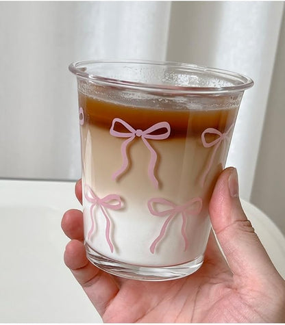 2 Pack 12 OZ Cute Bow Glass Cup French Drinking Glasses | Thick Sturdy - Image 5