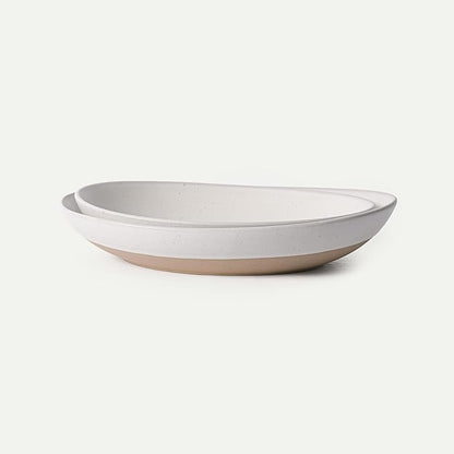 MORA Mega and Giant Serving Dishes Set of 2, 16 inch and 14 inch Ceramic Pottery Oval Platters - Microwave, Oven and Dishwasher Safe - Oat
