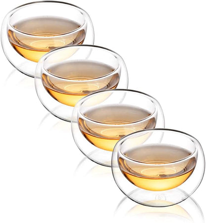 CNGLASS Tea Cups Set of 4 Double Wall Glass Tea Cup, 5.1oz Asian Insulated by CNGLASS