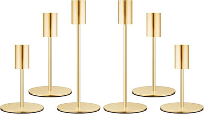 Set of 6 French Gold Taper Candle Holders Candlestick Holders, Decor Candle Stick Candle Holder for Table or Mantel Centerpiece, Wedding, Dinning, Party Home Decor